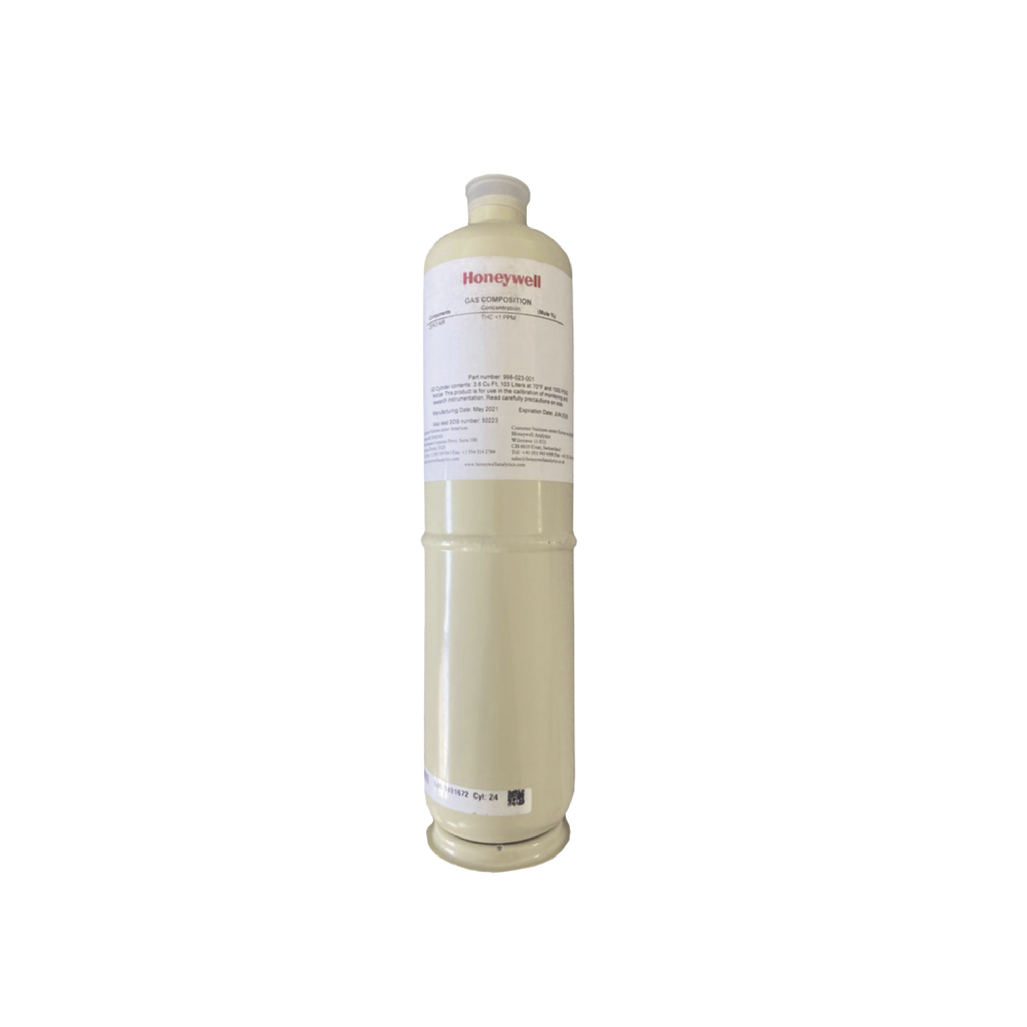 Cilindro De Calibración De Hidrogeno H2/Air, Concentración 1000 ppm, Capacidad 58 L, Dimensiones 5/8 x 18 pulg, Para Serie XNX/XCD/S3K