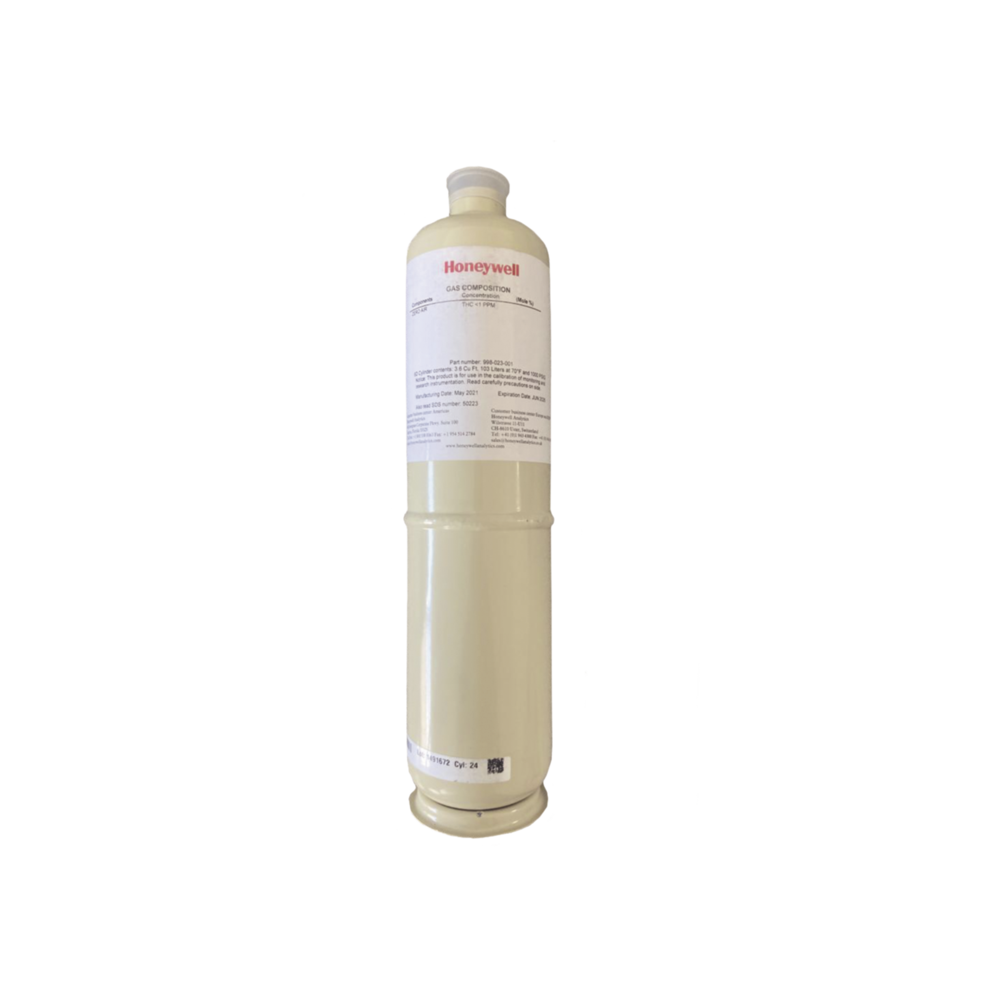 Cilindro Para Calibración De Propano/Air (C3H8), Balance Aire, Concentración 50% LEL, Capacidad 103 L, Dimensiones 5/8" x 18", Para Serie XNX/XCD/S3K Gases Combustibles