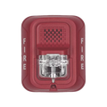 Sirena con Lámpara Estroboscópica / 4 Hilos / Montaje en Pared / 12 o 24 Vcd / Configuración Estroboscópica Seleccionable / Texto en Inglés / Color Rojo