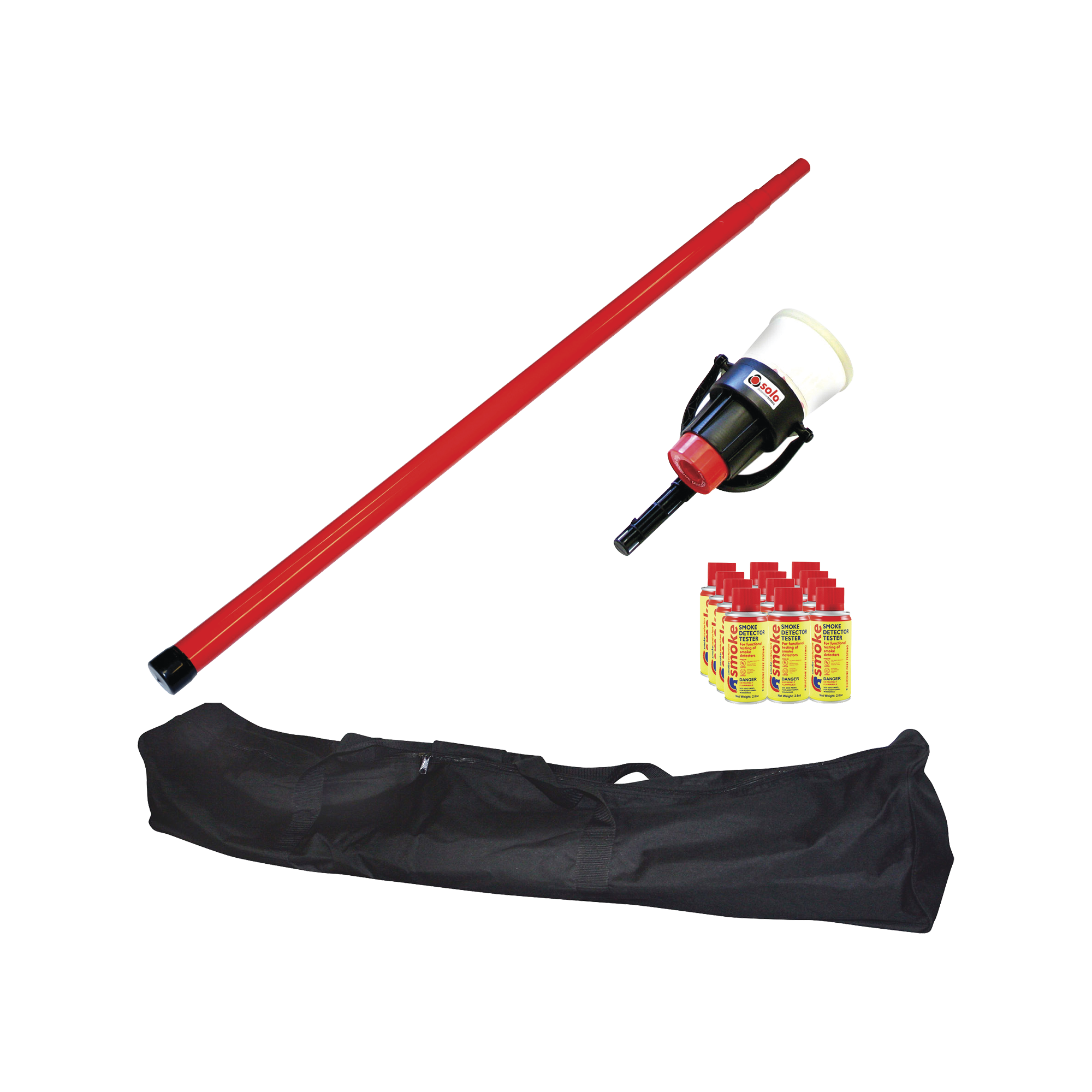 Kit De Prueba De Detectores De Humo, Incluye Pértiga Telescópica SOLO-100 4.6m, Dispensador SOLO-330 4", 12 Latas De Humo M8 y Bolsa De Transporte SOLO-604